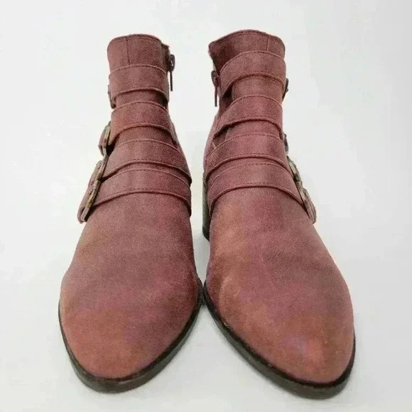Lucky Brand Loreniah Red Moto Grunge Buckle Ankle Booties - 7.5 - Picture 9 of 11